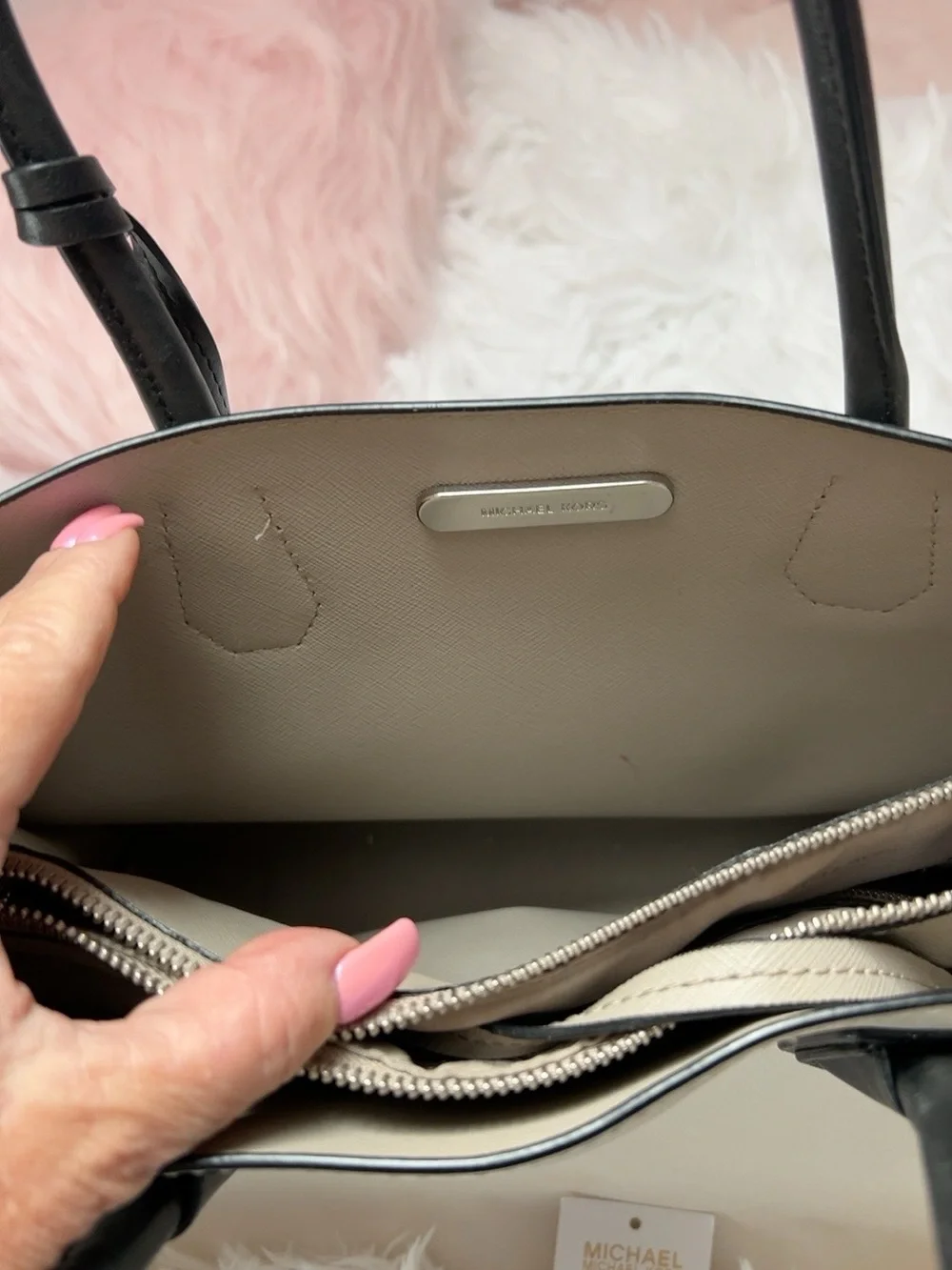 Discontinued Michael Kors Mercer Stud & Grommet Large Leather Tote Optic White/B